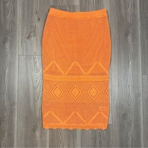 Willow & Wind Orange Crochet Knit Midi Skirt Lined Vacation Resort Boho Summer M